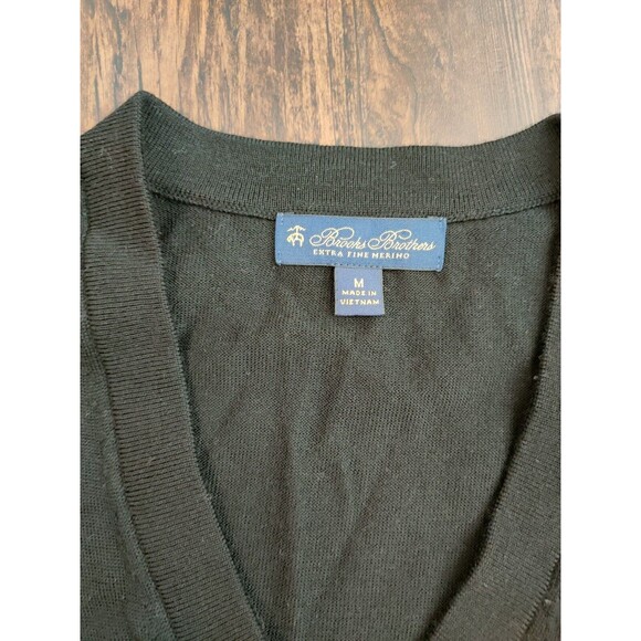 Brooks Brothers Sweater Men's Medium Black Extra Fine Merino Wool V Neck - Picture 2 of 10